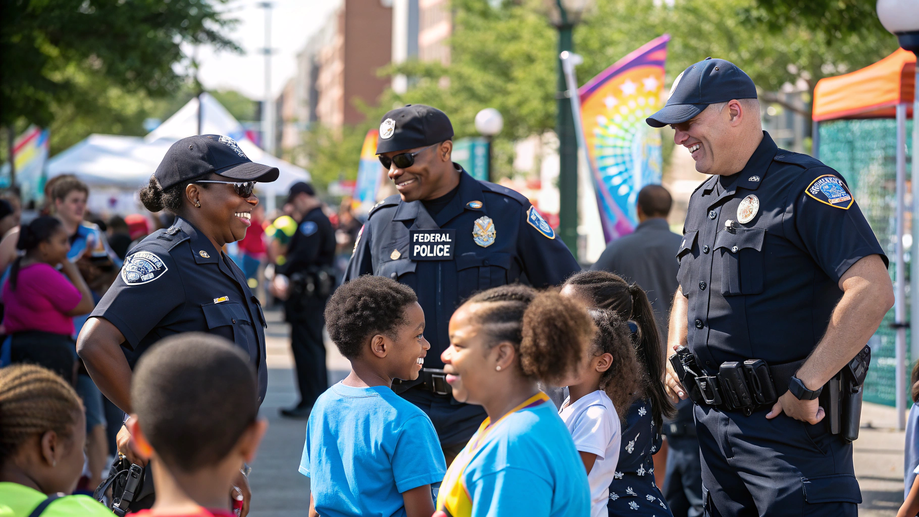 Police officers in community meeting